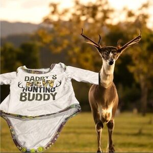 White Bodysuit One Piece with Hunting Text size 3-6 months